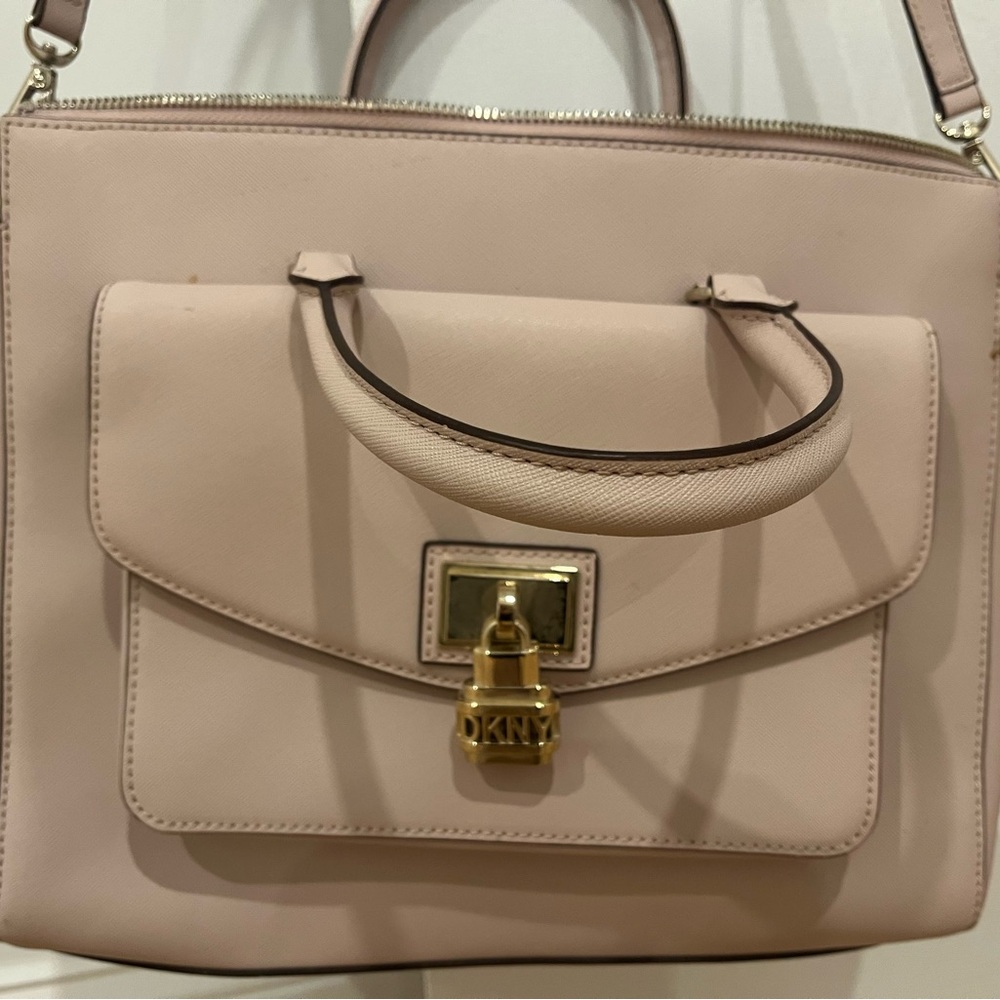 DKNY Blush Pink Top-Handle Satchel with Gold Padlock